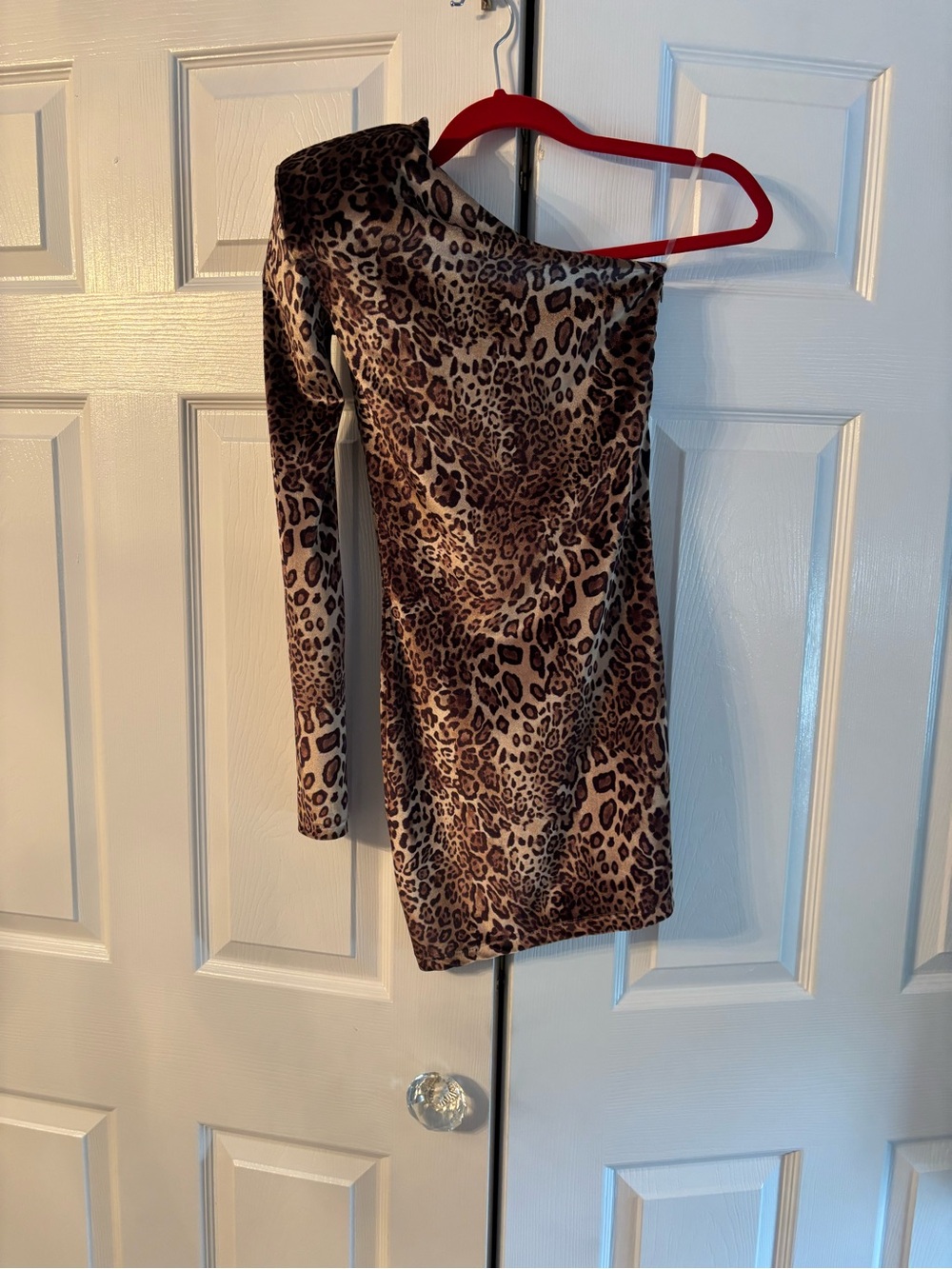 One-Shoulder Leopard Print Mini Dress in Brown